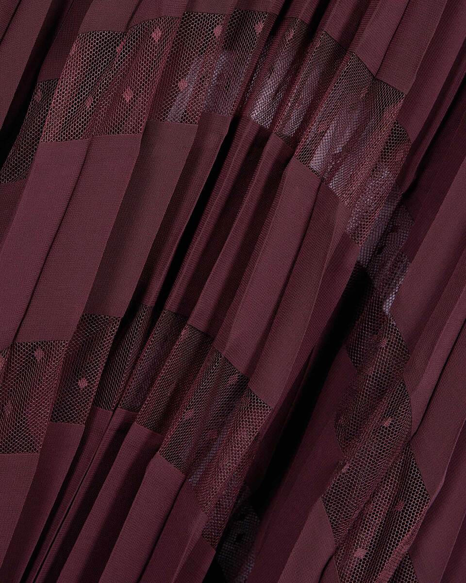 Long burgundy pleated dress