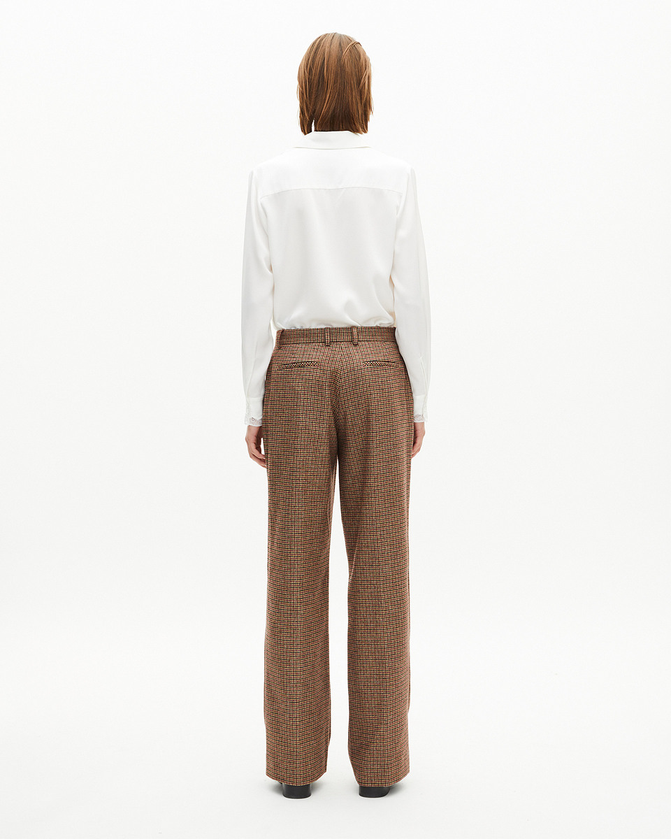 Camel houndstooth wide-leg tailored pants