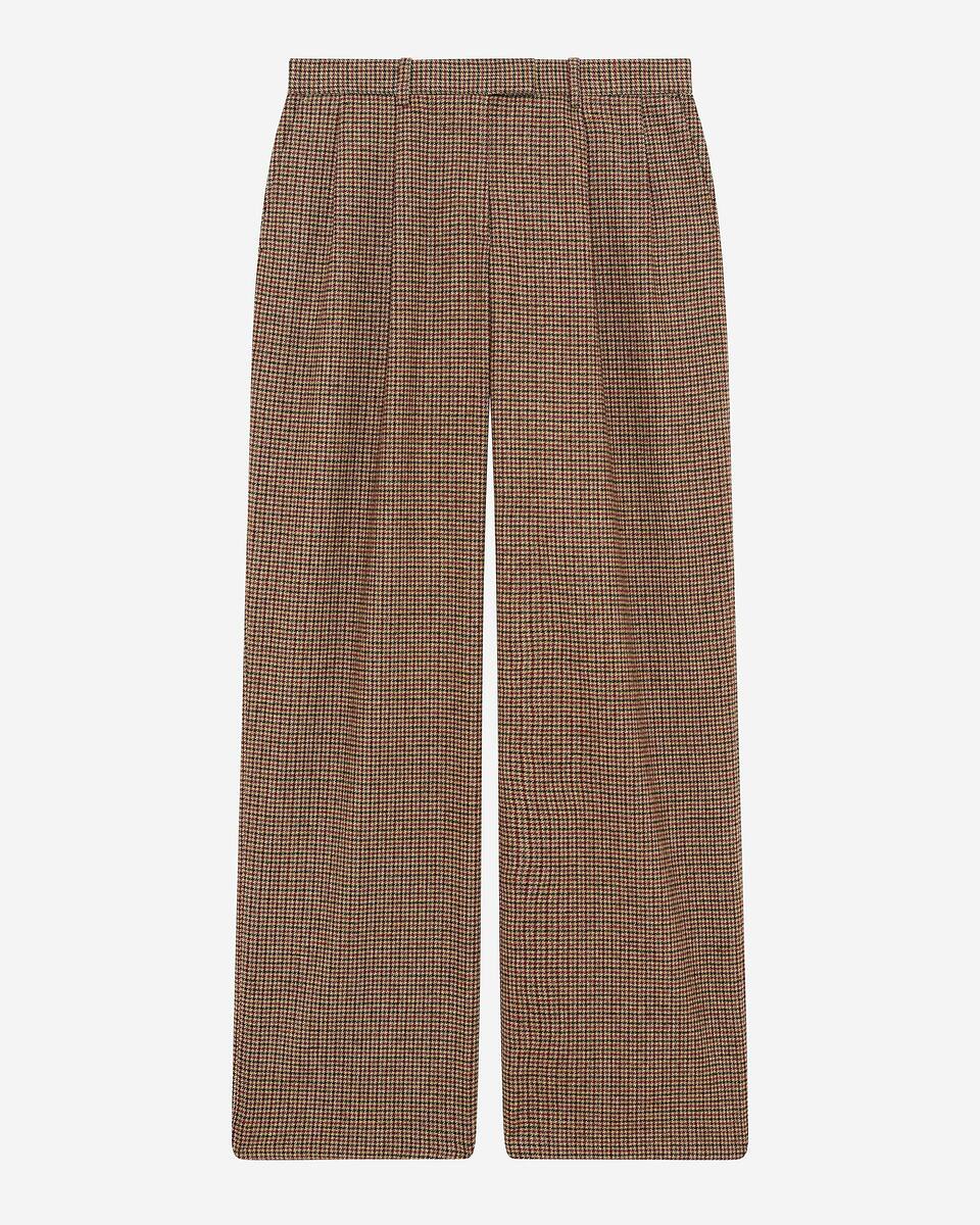 Camel houndstooth wide-leg tailored pants