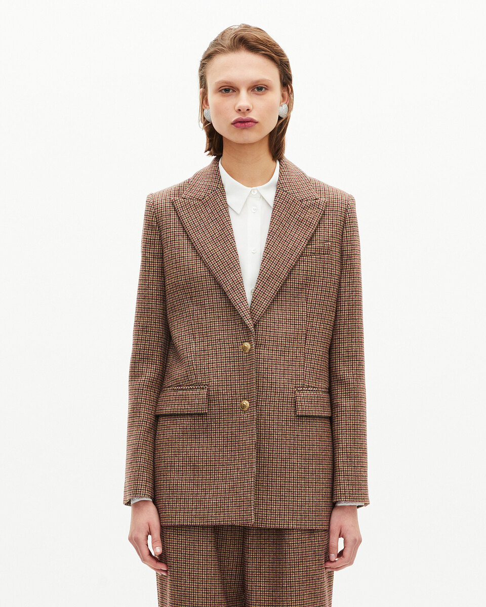 Camel houndstooth tailored jacket