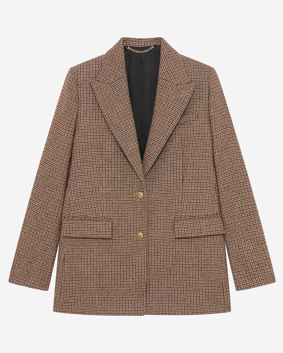 Camel houndstooth tailored jacket