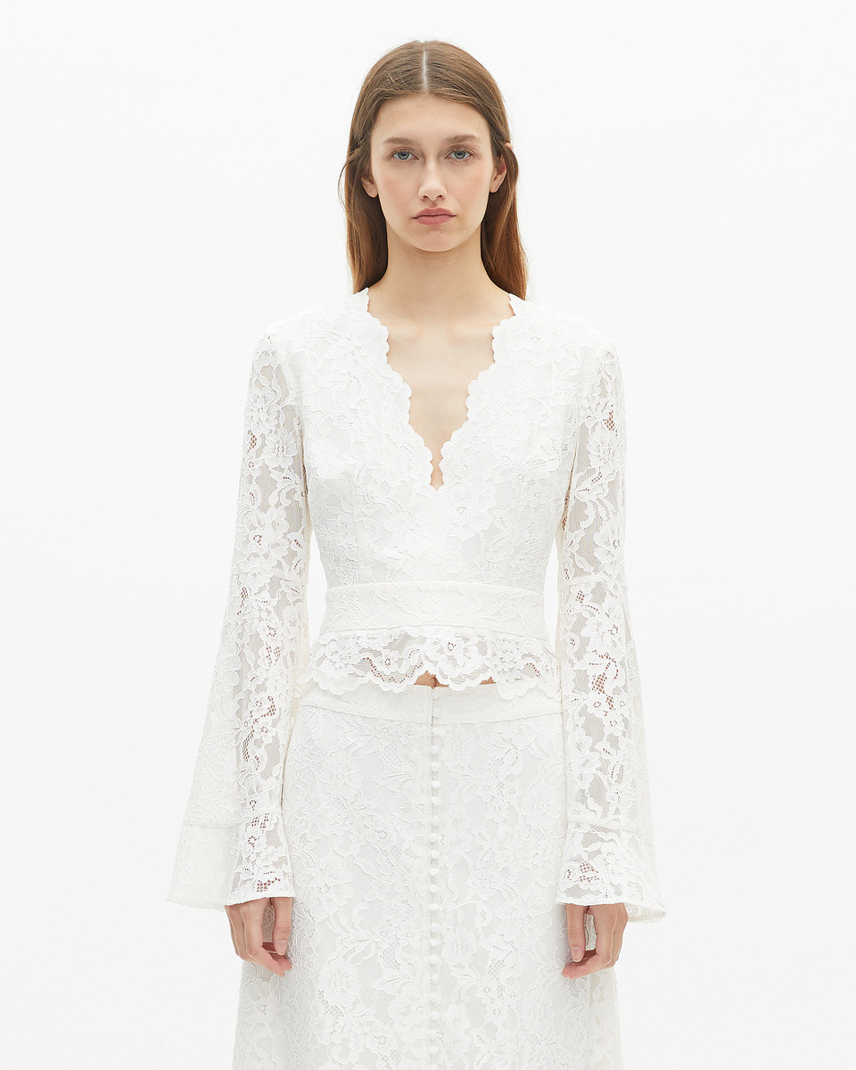 White lace flared sleeve top