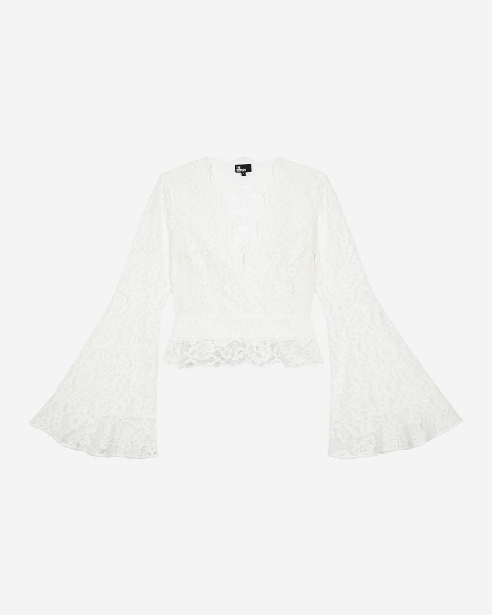 White lace flared sleeve top
