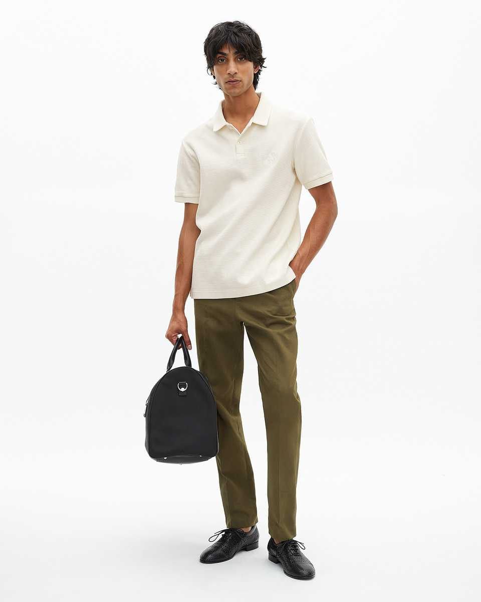 Honeycomb polo shirt with ecru crest