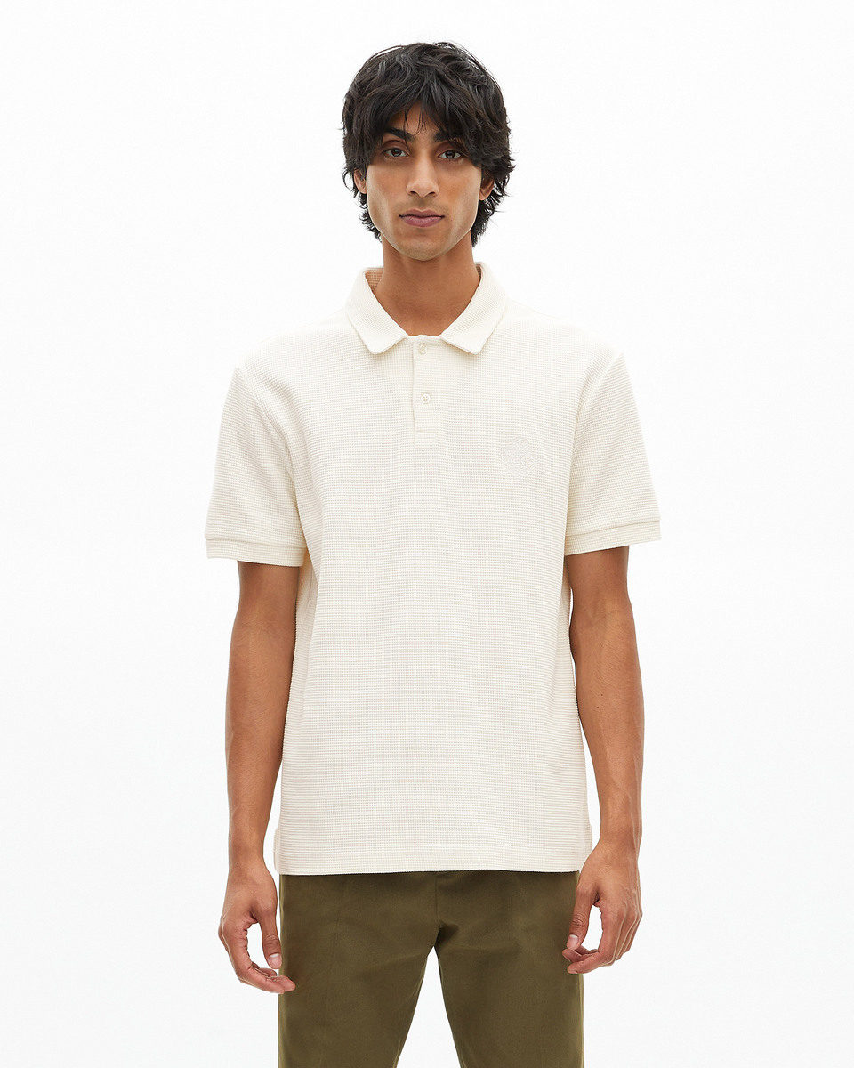 Honeycomb polo shirt with ecru crest