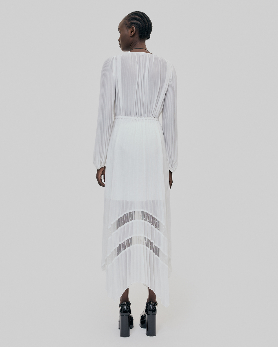 Ecru plumetis long pleated dress