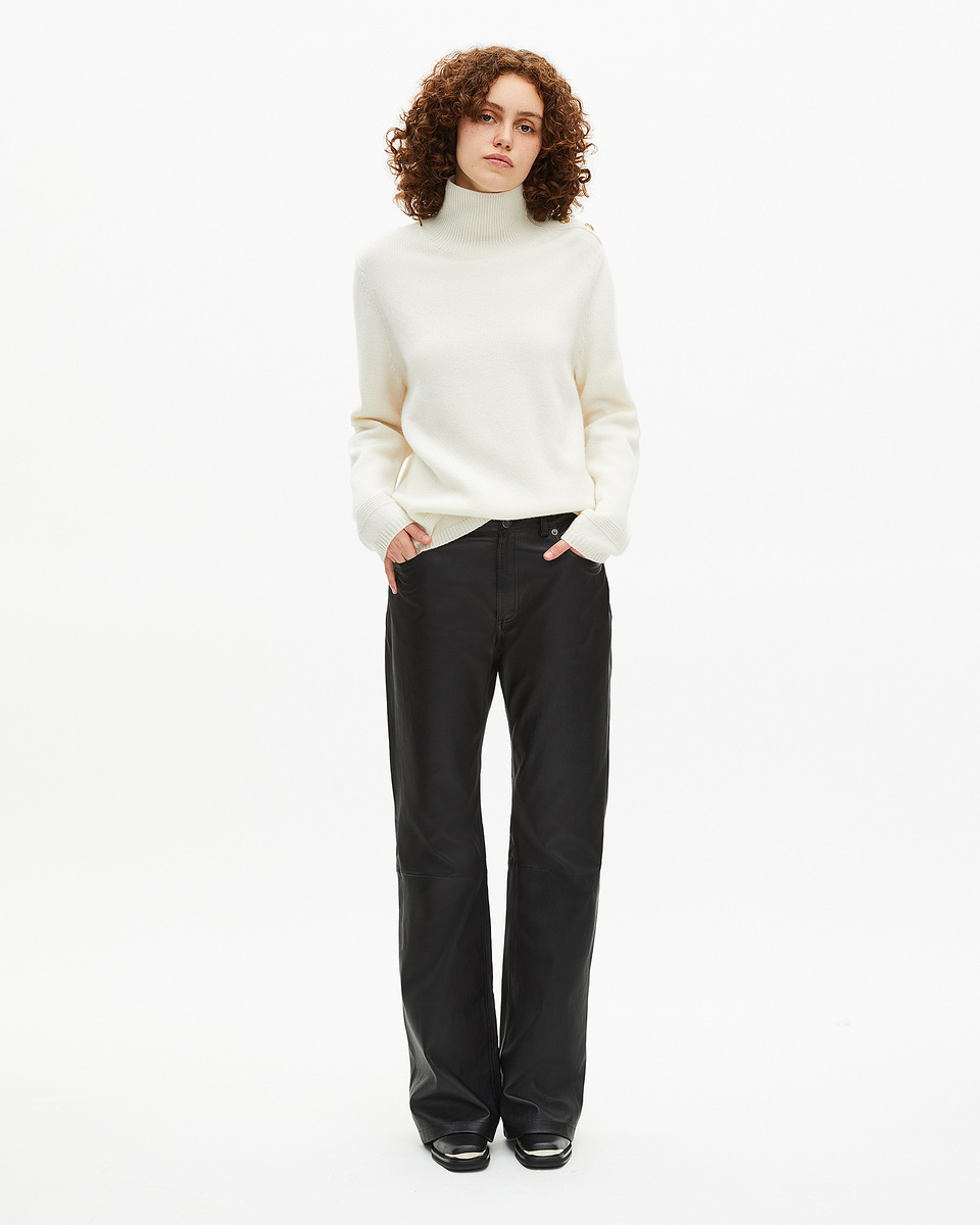 High-neck sweater in ecru wool