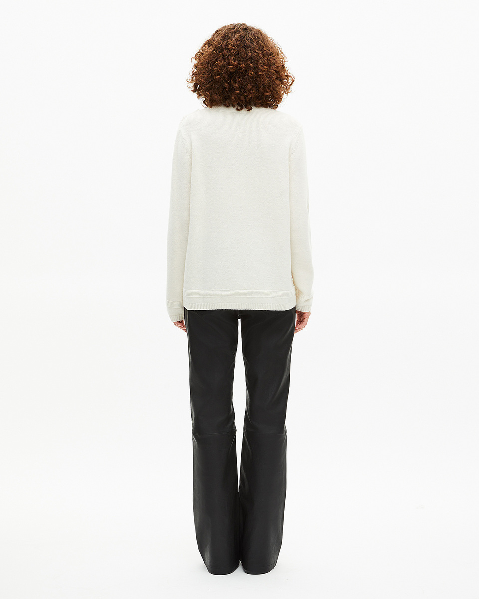 High-neck sweater in ecru wool