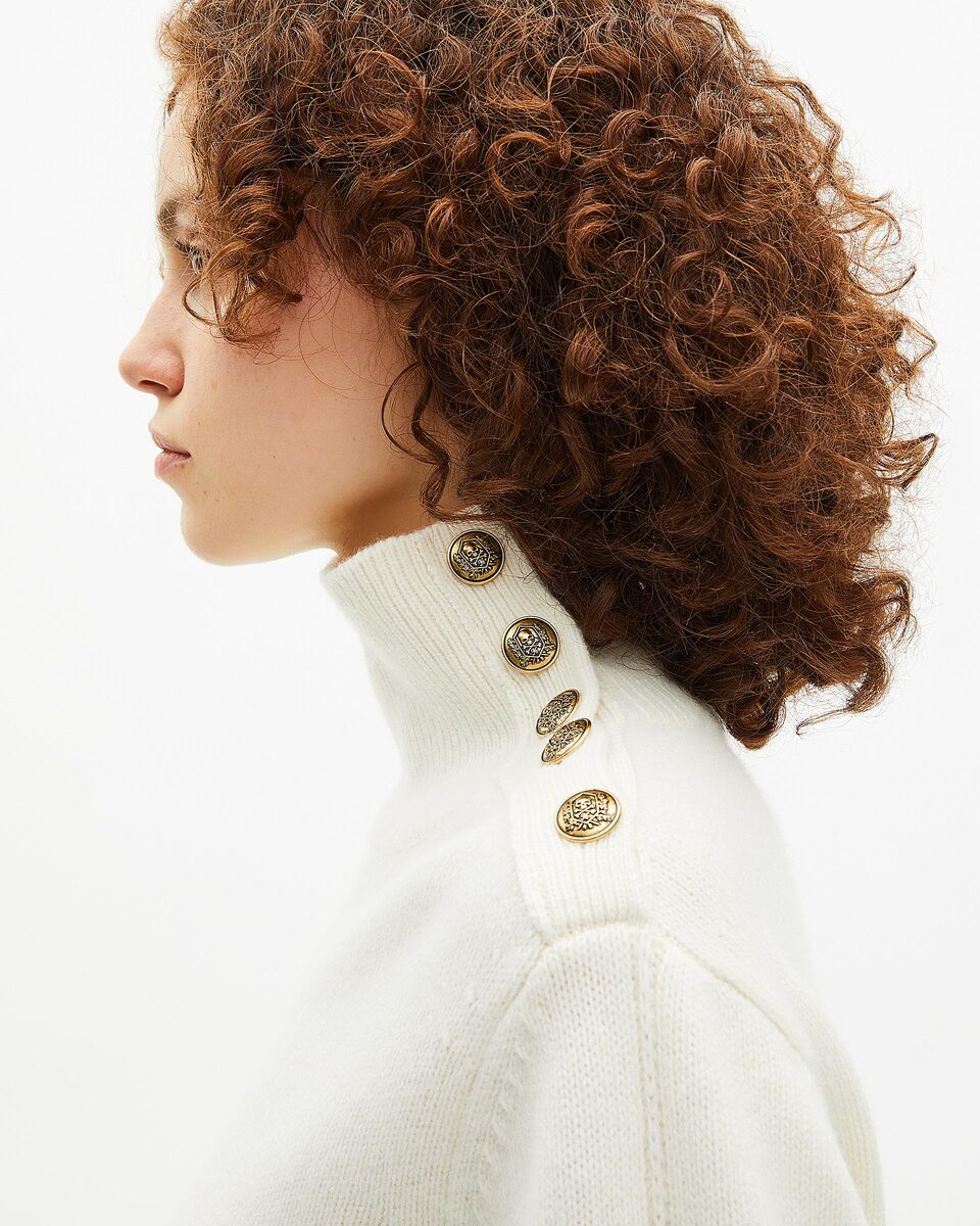 High-neck sweater in ecru wool