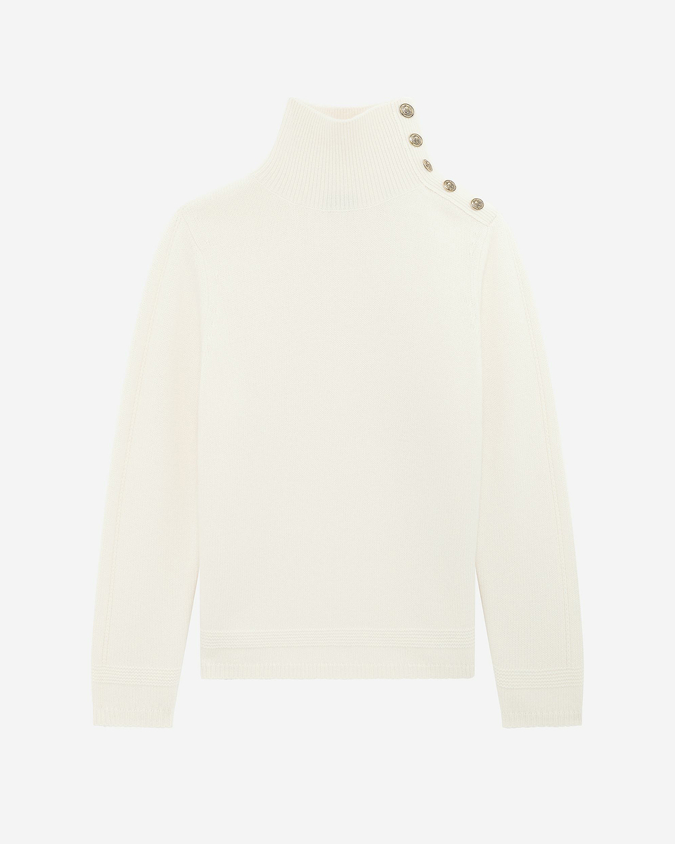 High-neck sweater in ecru wool