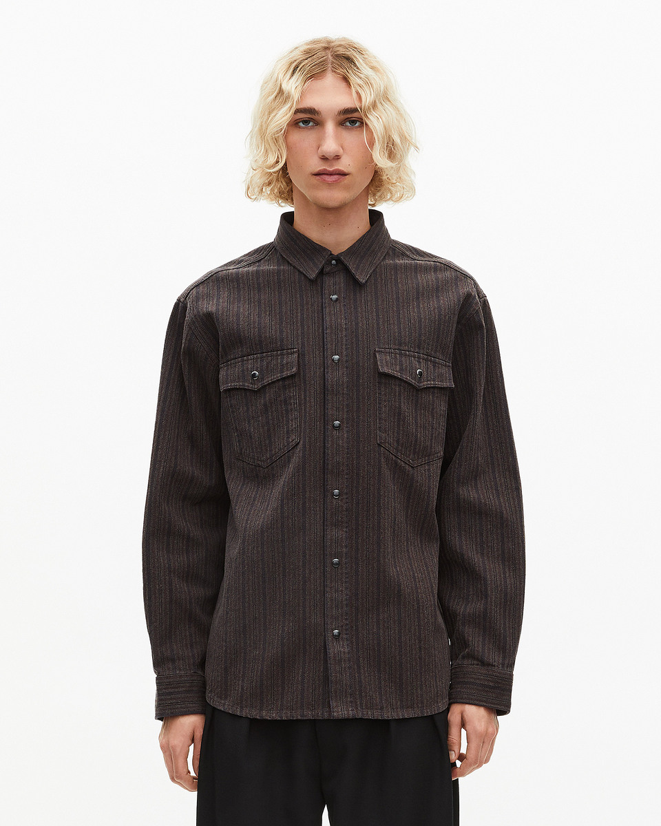 Brown and blue molten stripe overshirt