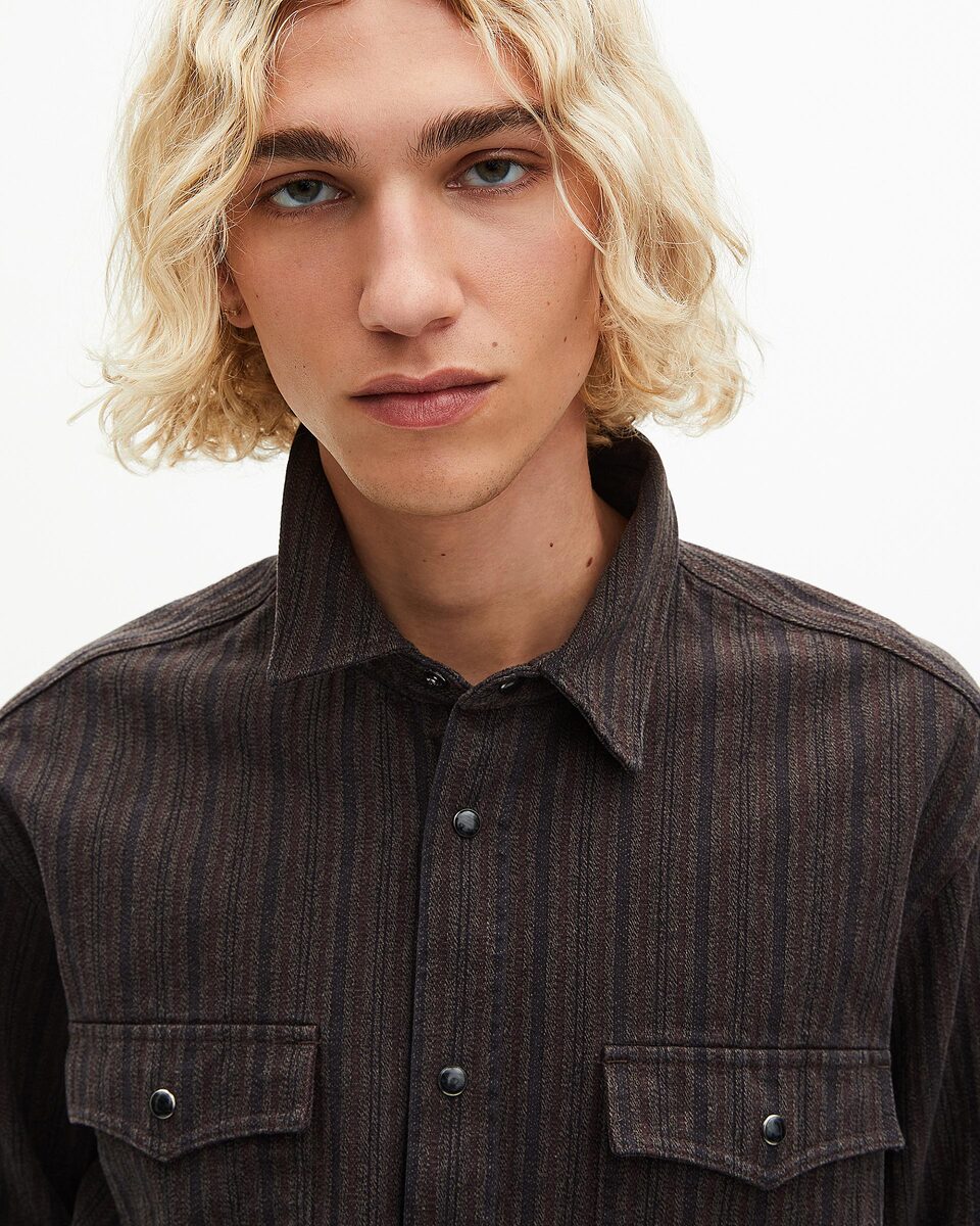 Brown and blue molten stripe overshirt