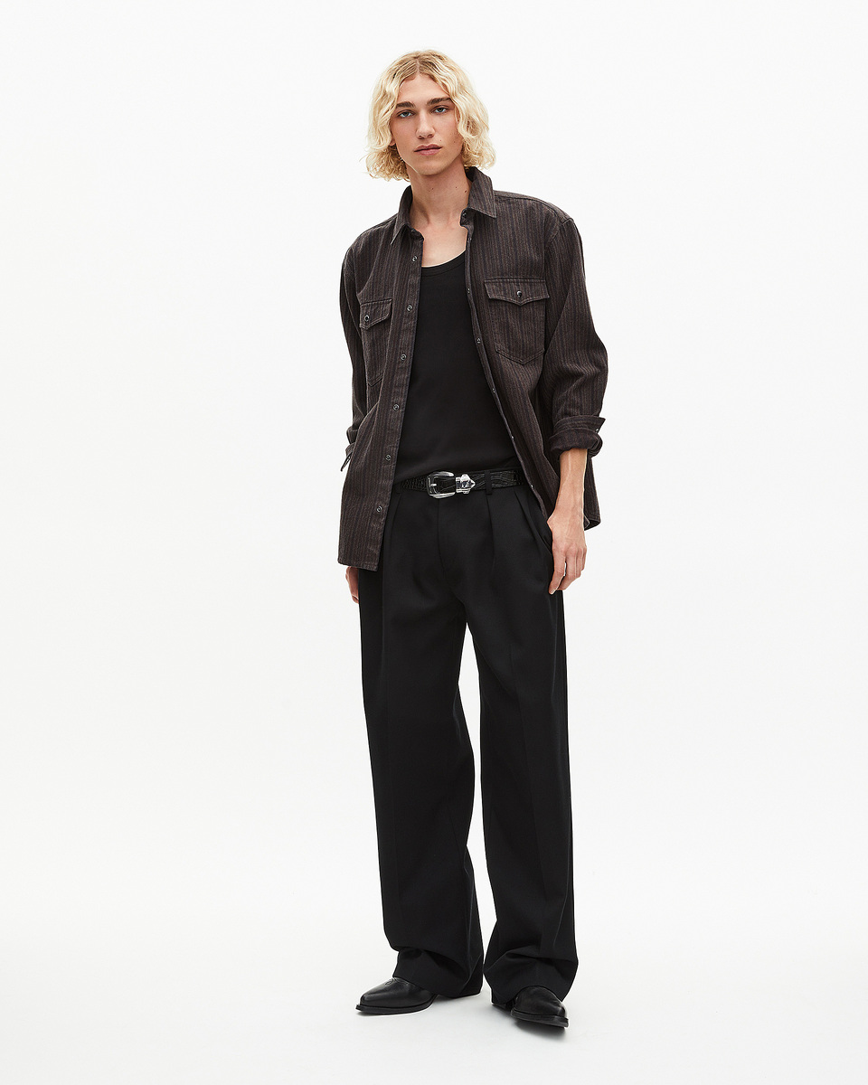 Brown and blue molten stripe overshirt