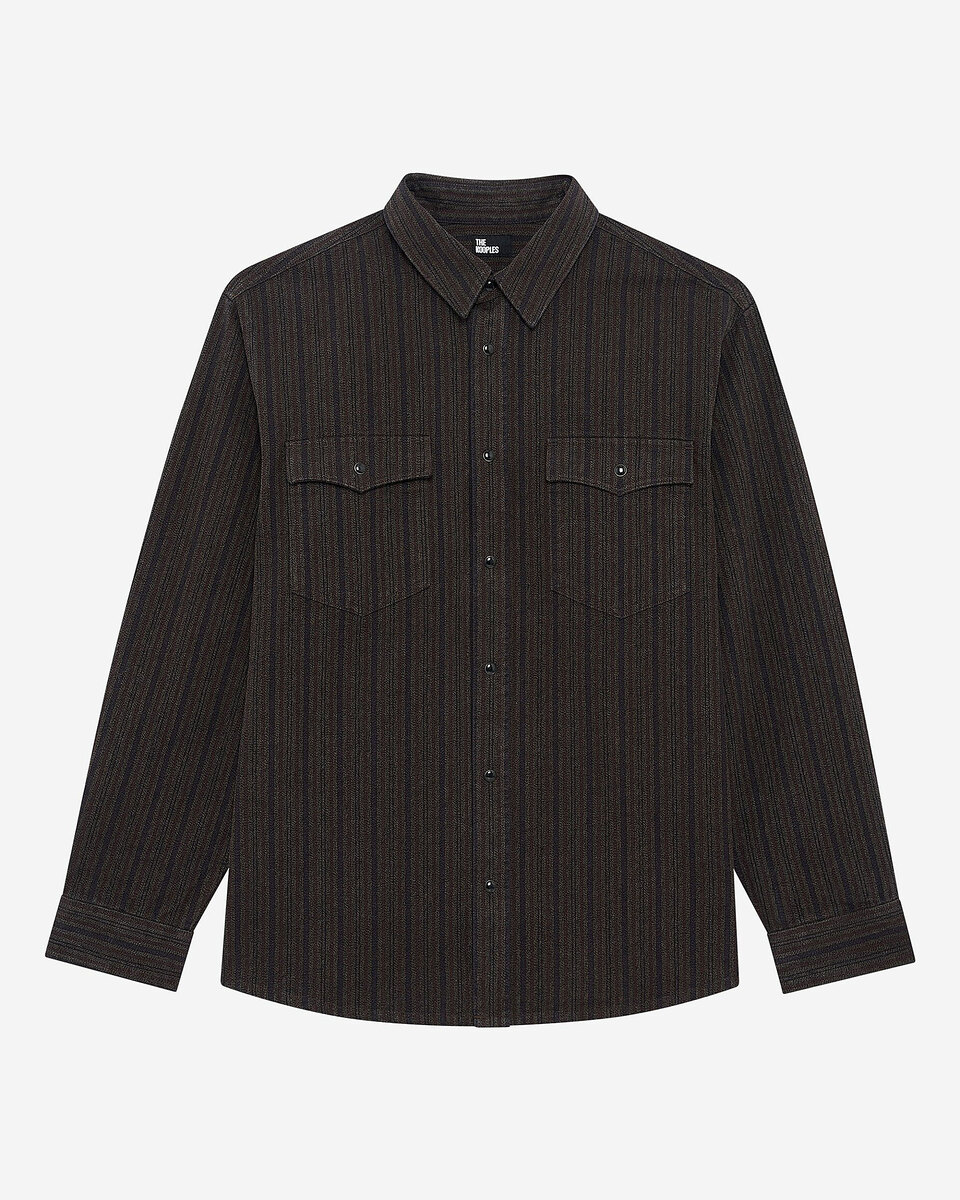 Brown and blue molten stripe overshirt