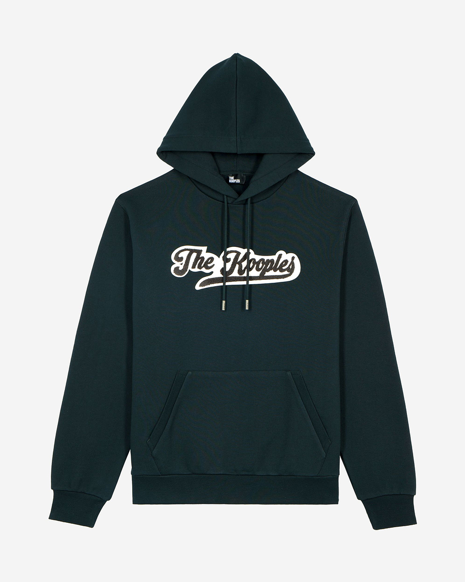 Hooded sweatshirt with dark green patch