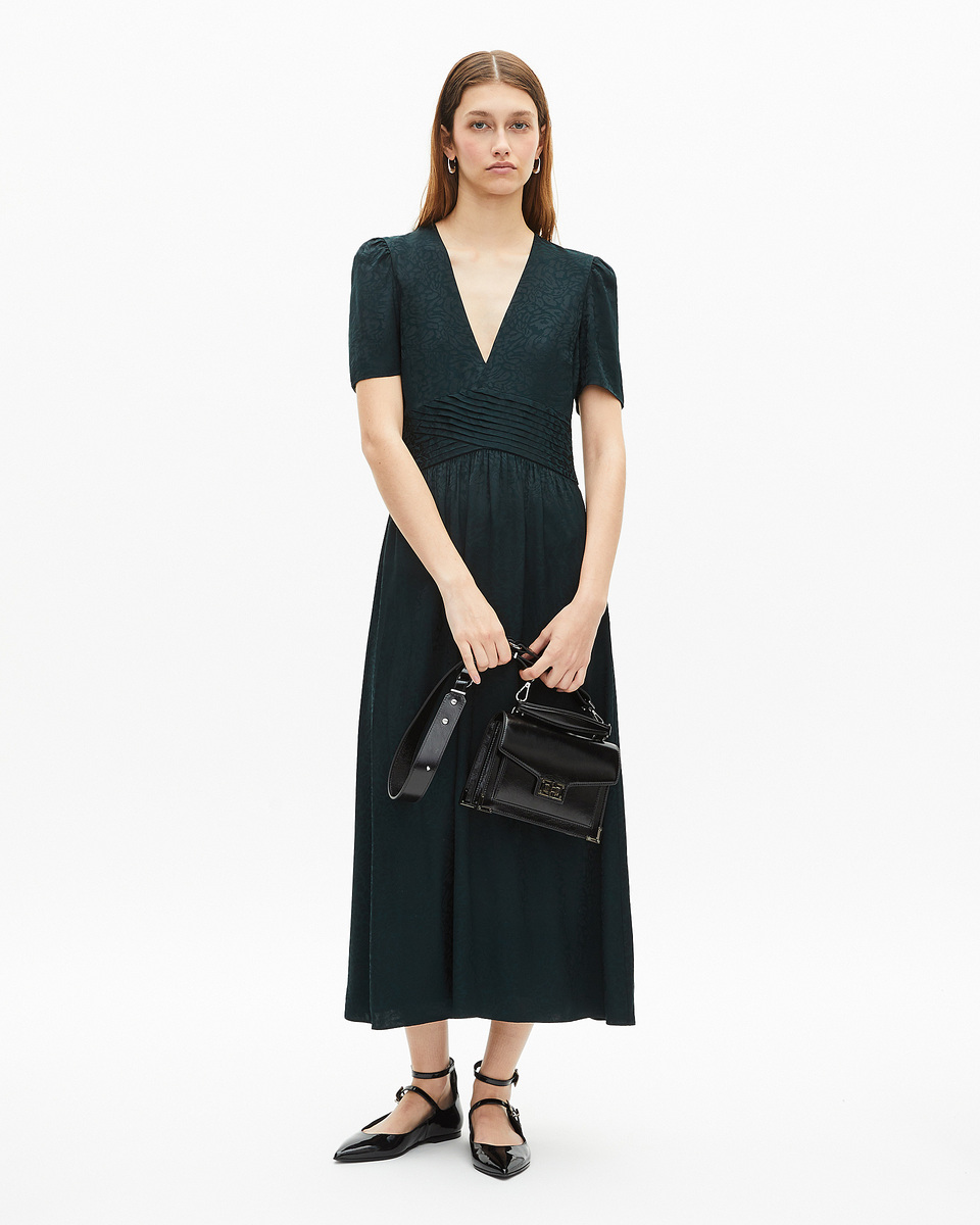 Dark green leopard jacquard maxi dress