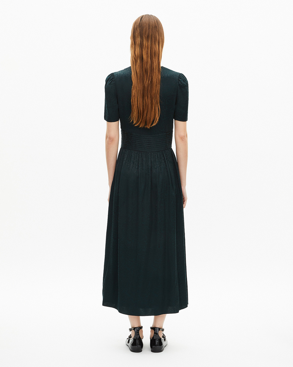 Dark green leopard jacquard maxi dress