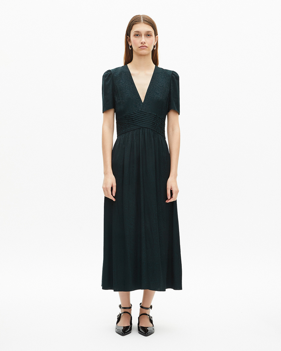 Dark green leopard jacquard maxi dress