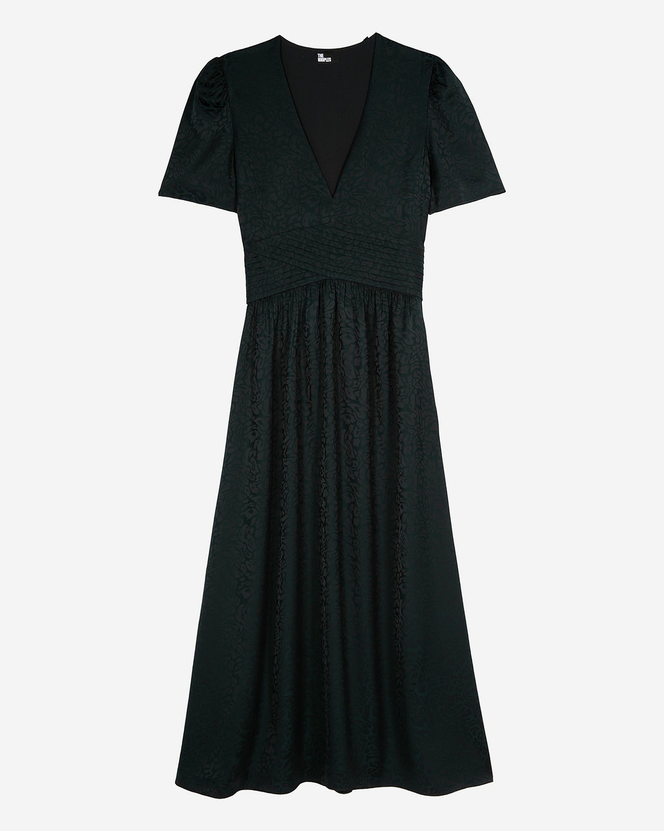 Dark green leopard jacquard maxi dress