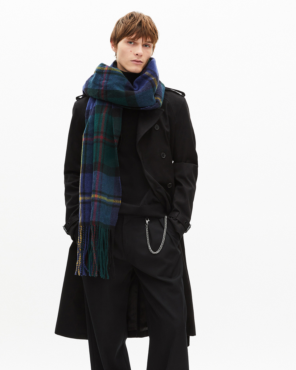 Blue and green tartan scarf