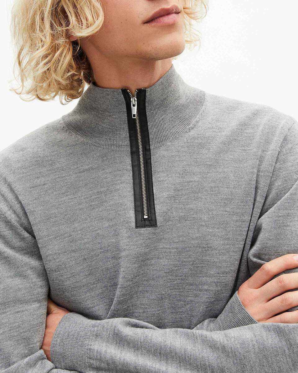 Grey stand-up collar sweater