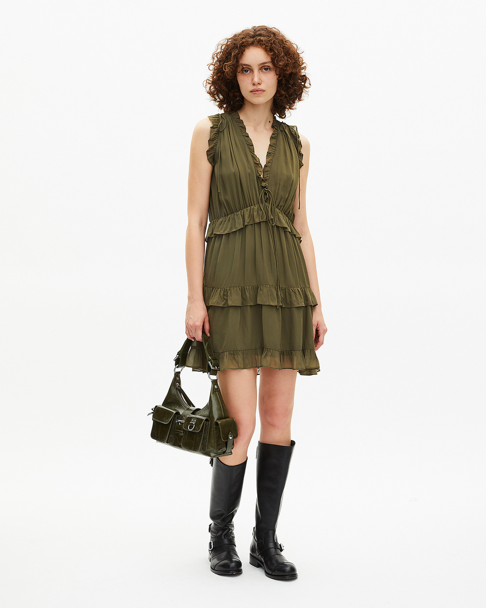Short dress with khaki ruffles