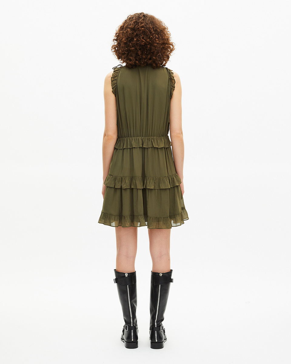 Short dress with khaki ruffles