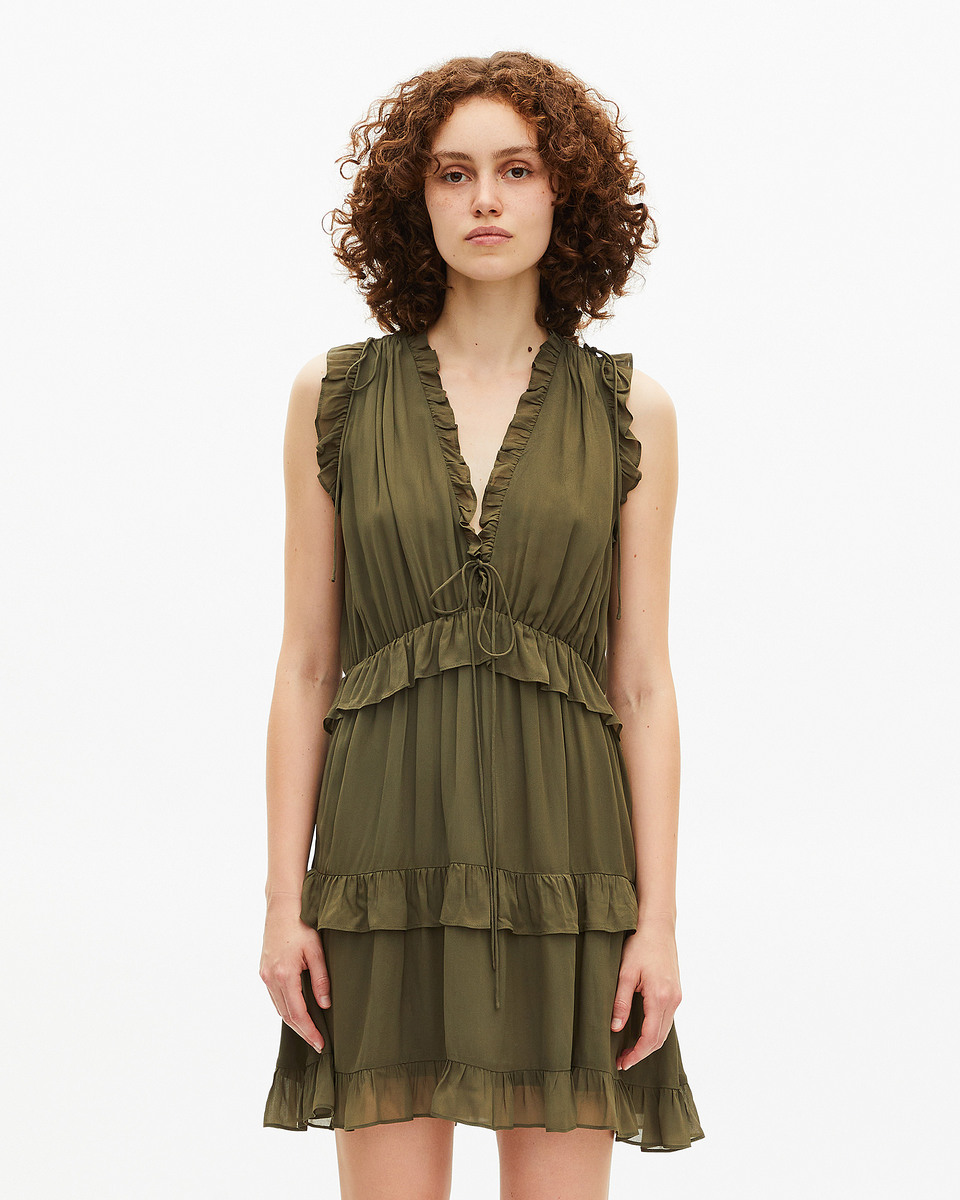 Short dress with khaki ruffles