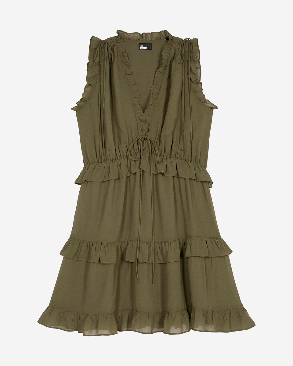 Short dress with khaki ruffles