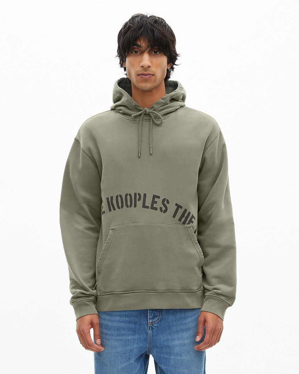 Hooded sweatshirt with khaki screen print
