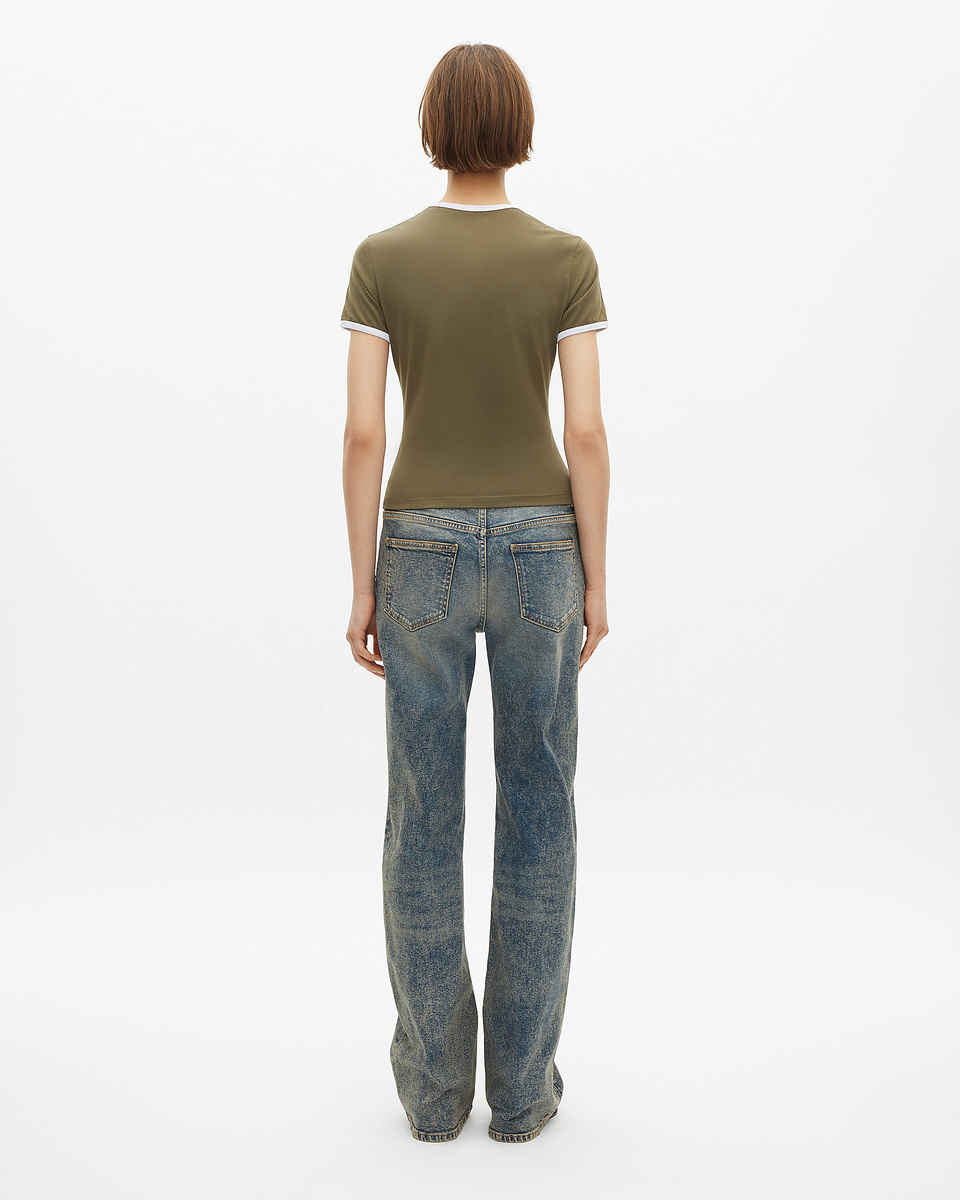 Khaki T-shirt with drop collar