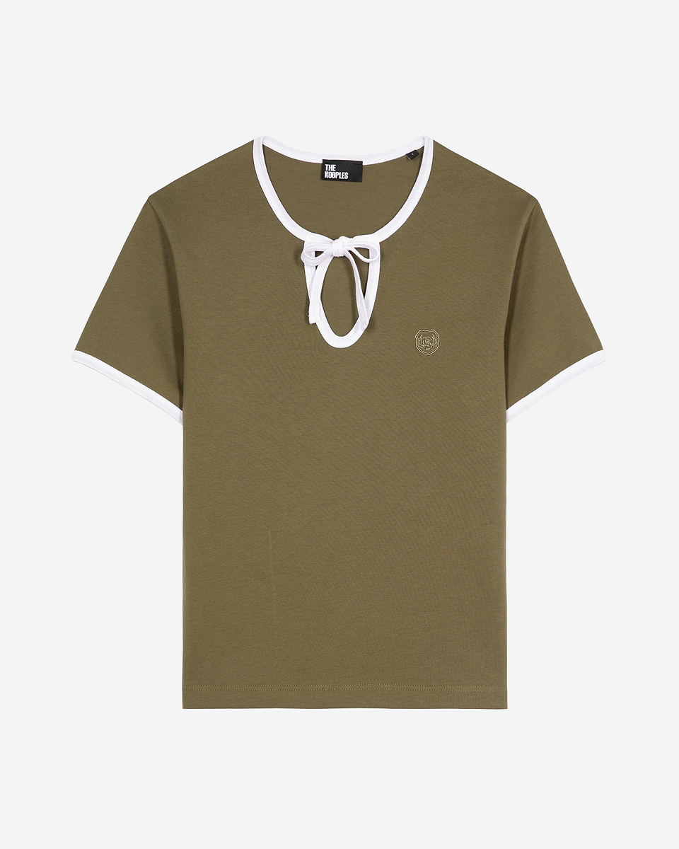 Khaki T-shirt with drop collar