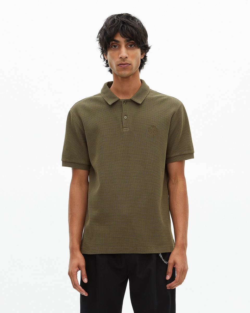 Khaki honeycomb polo shirt with crest