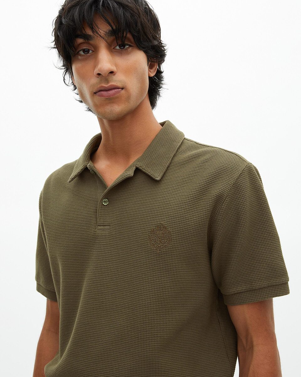 Khaki honeycomb polo shirt with crest
