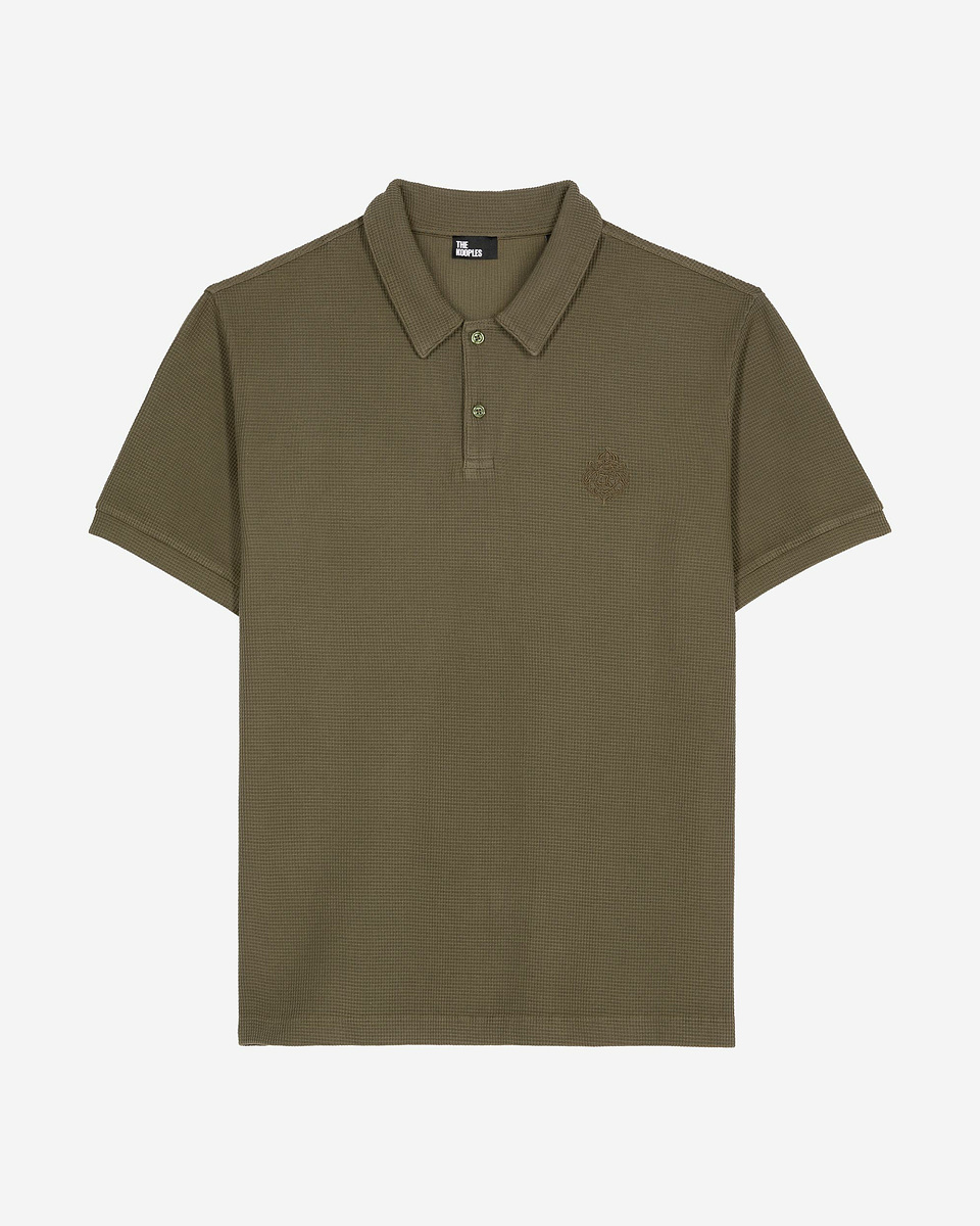 Khaki honeycomb polo shirt with crest