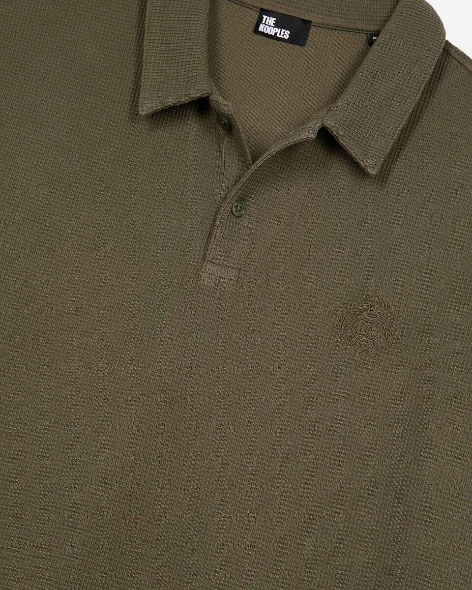 Khaki honeycomb polo shirt with crest