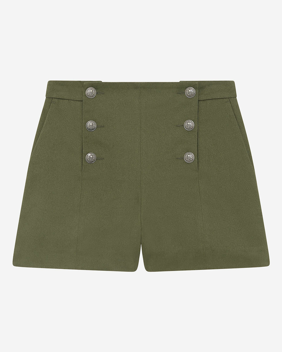 Khaki double-breasted straight shorts
