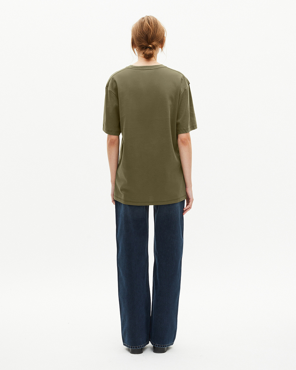Mixed T-shirt, straight, plain khaki