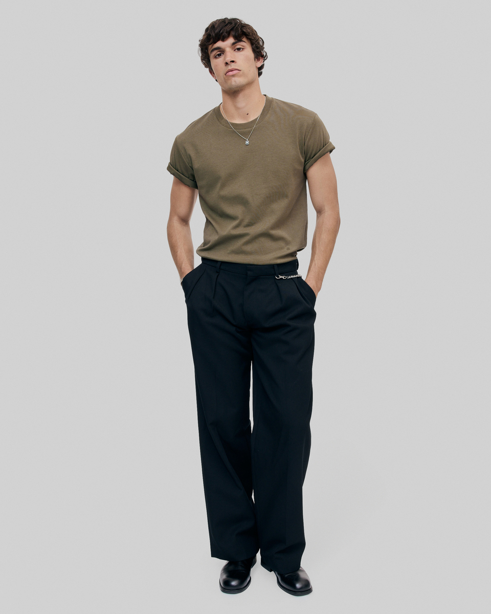 Mixed T-shirt, straight, plain khaki