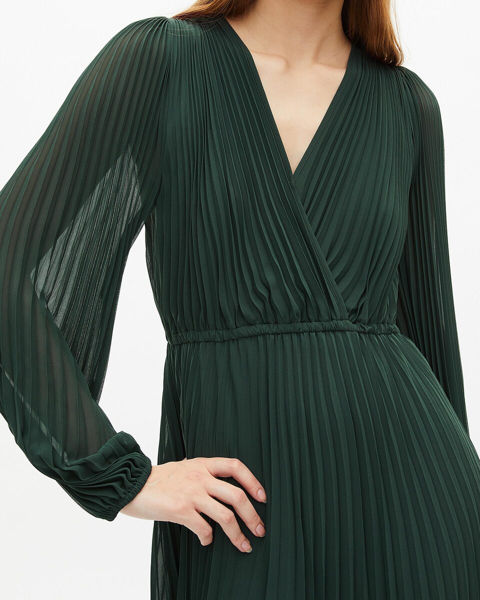 Green pleated long dress