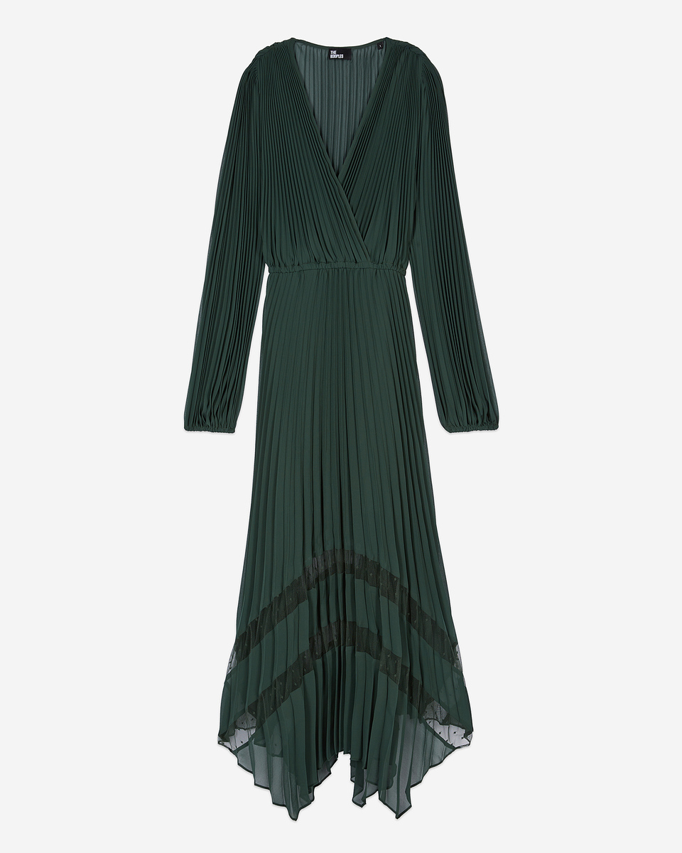 Green pleated long dress