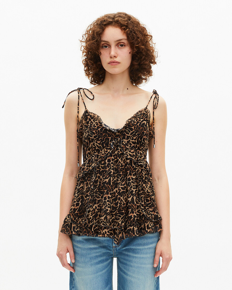 Top with leopard print ruffles
