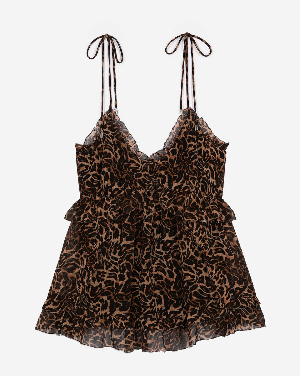 Top with leopard print ruffles