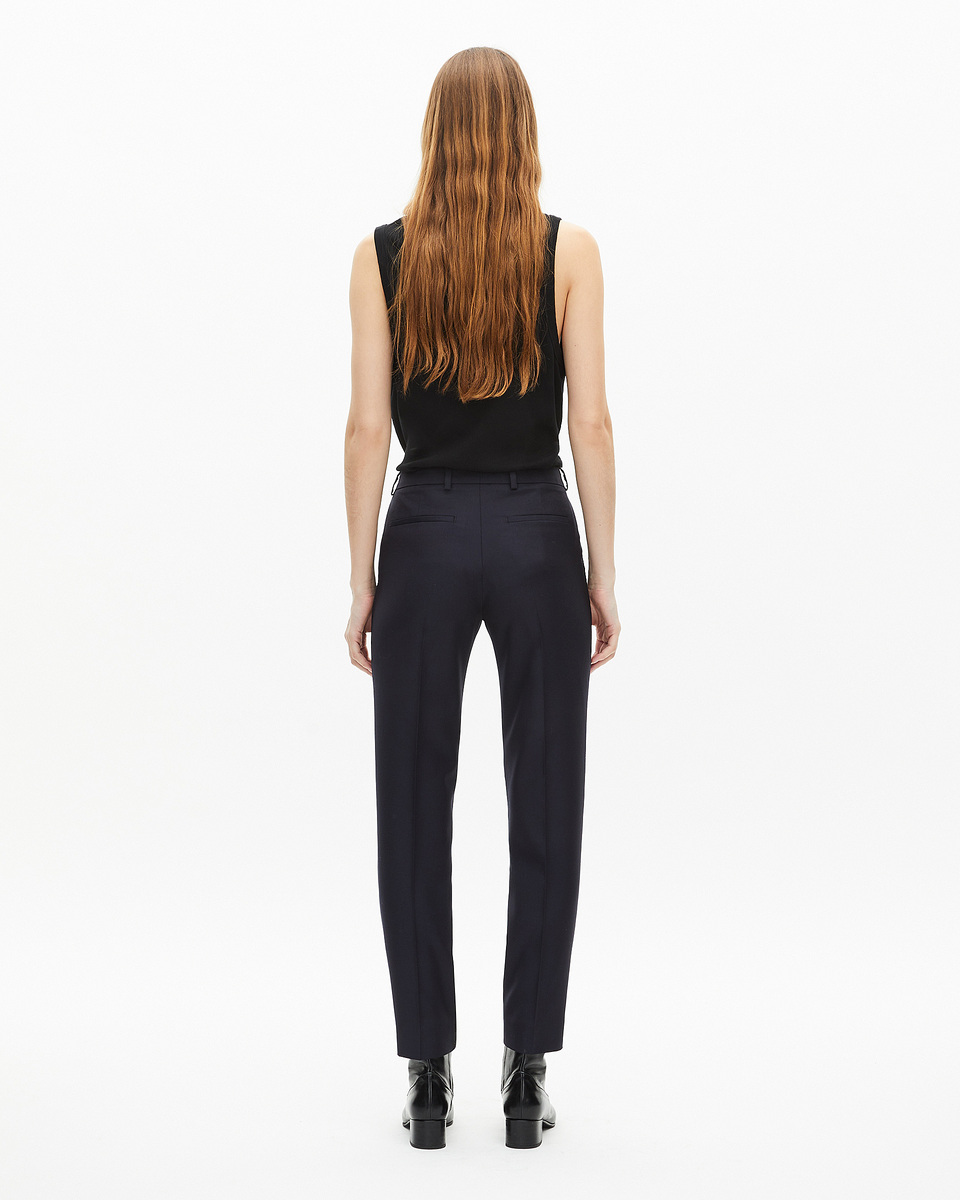 Navy blue slim-fit wool tailored trousers