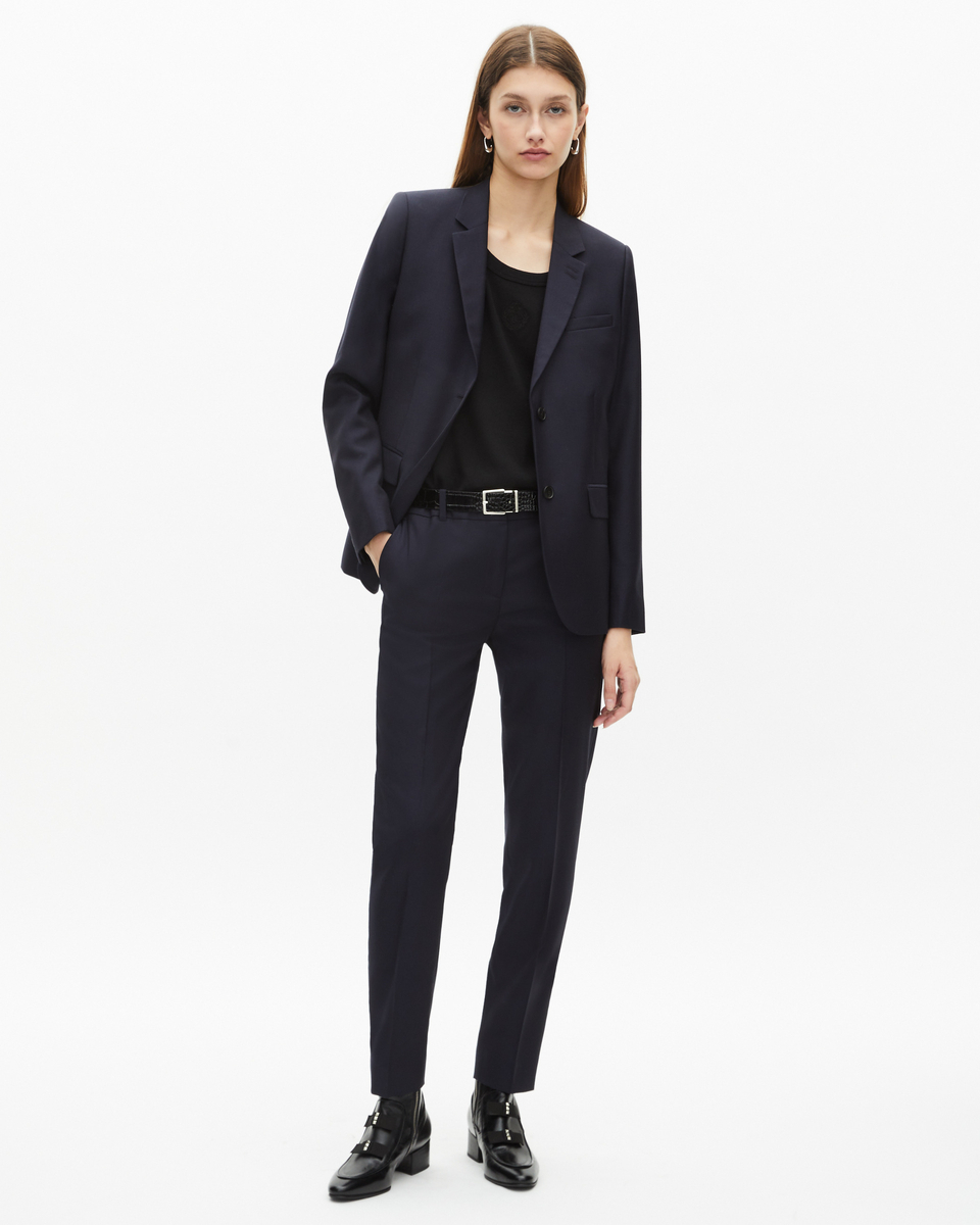 Slim-fit wool suit jacket in navy blue