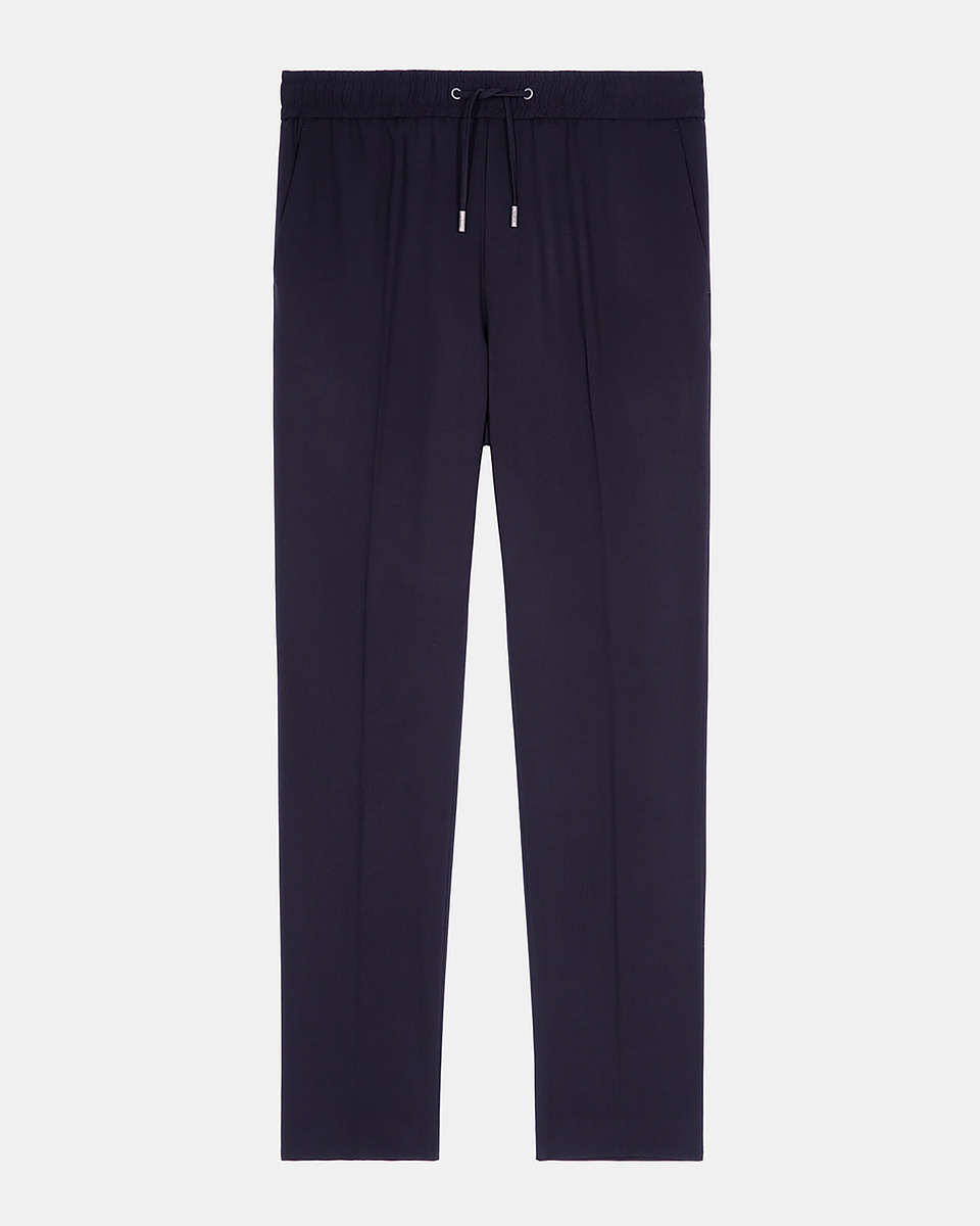 Straight elasticated pants in navy wool