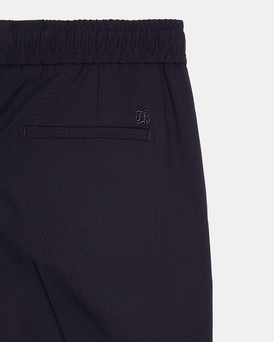 Straight elasticated pants in navy wool