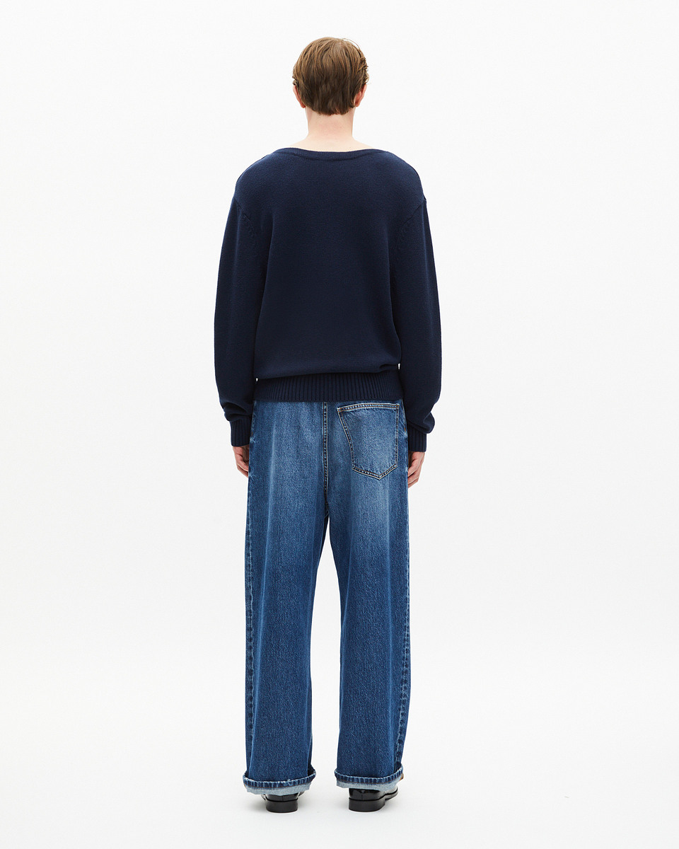 Navy boat-neck sweater