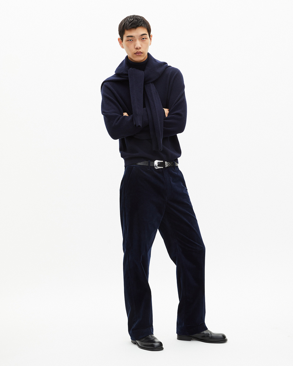 Navy corduroy wide-leg pants