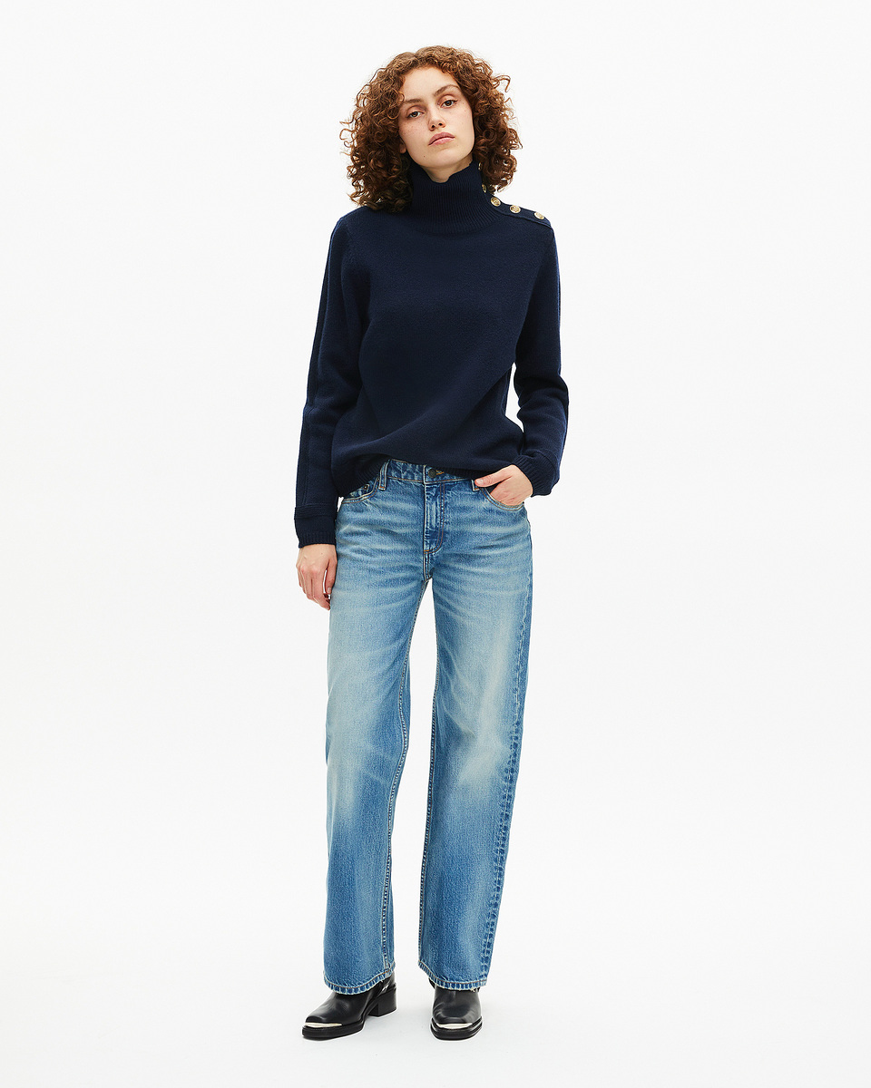 Navy wool stand-up collar sweater